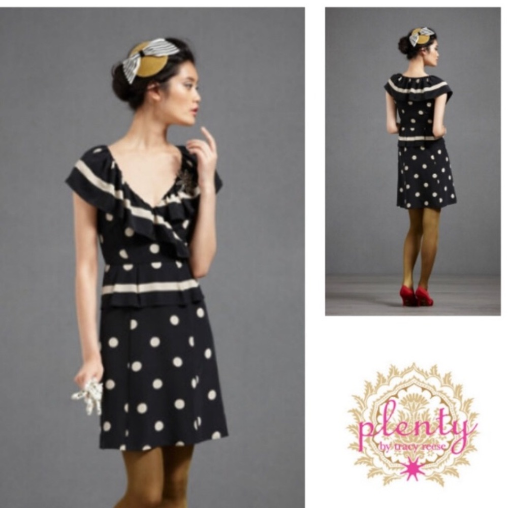 Anthropologie polka dot ruffle dress size 4